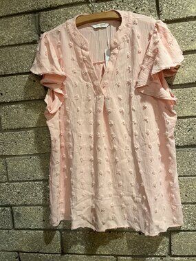Fantastlook Pink Textured Floral Boho Top With Flutter Sleeves
